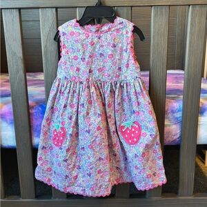JoJo Maman Bebe Pink Floral Dress with Strawberry Pockets